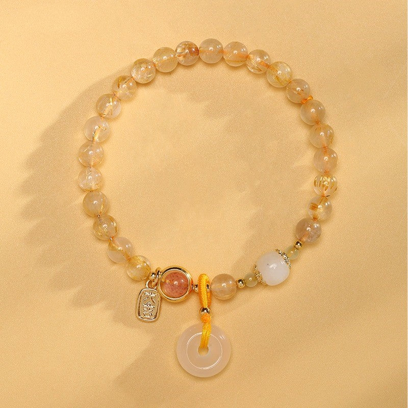 Women's Natural Gold Rutilated Quartz Exquisite Strawberry Bracelets