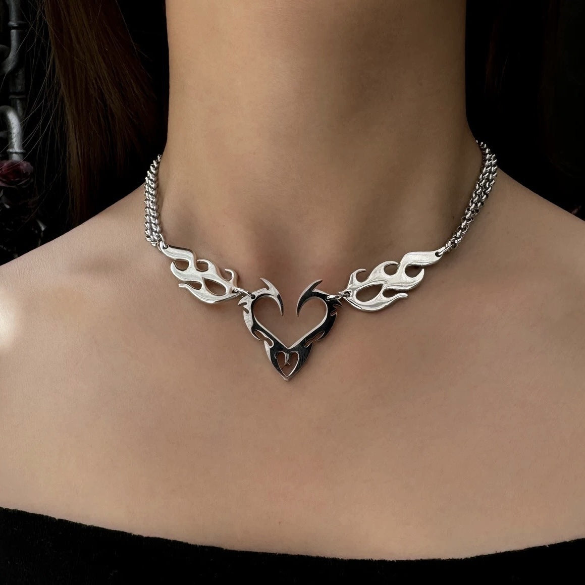 Women's & Men's Hollow Flame Totem Love Street Personalized Clavicle Chain Necklaces