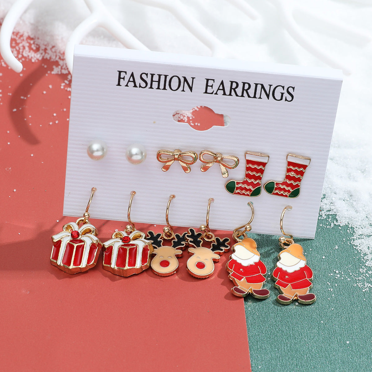 Women's Series Snowflake Bell Combination Suit Cartoon Earrings