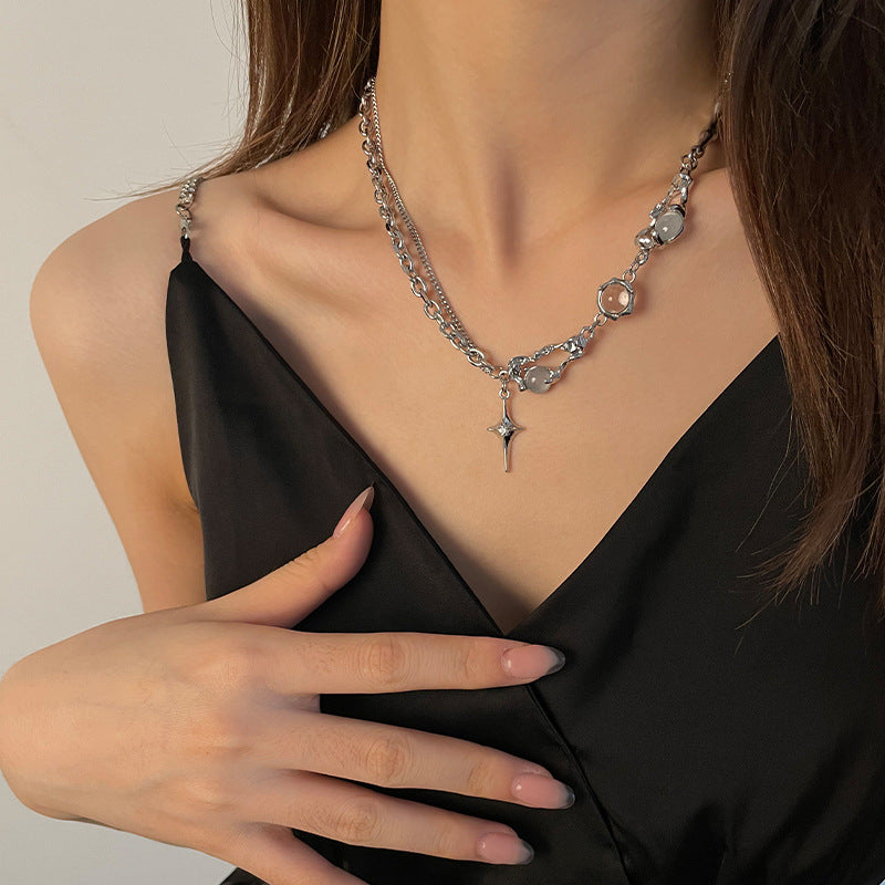Women's Asterism Stitching Pin Light Luxury High-grade Hip Hop Design Clavicle Necklace