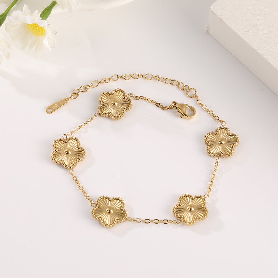 Stainless Steel Waterproof Color Retaining Lucky Parthenocissus Grass Flower Jewelry Set