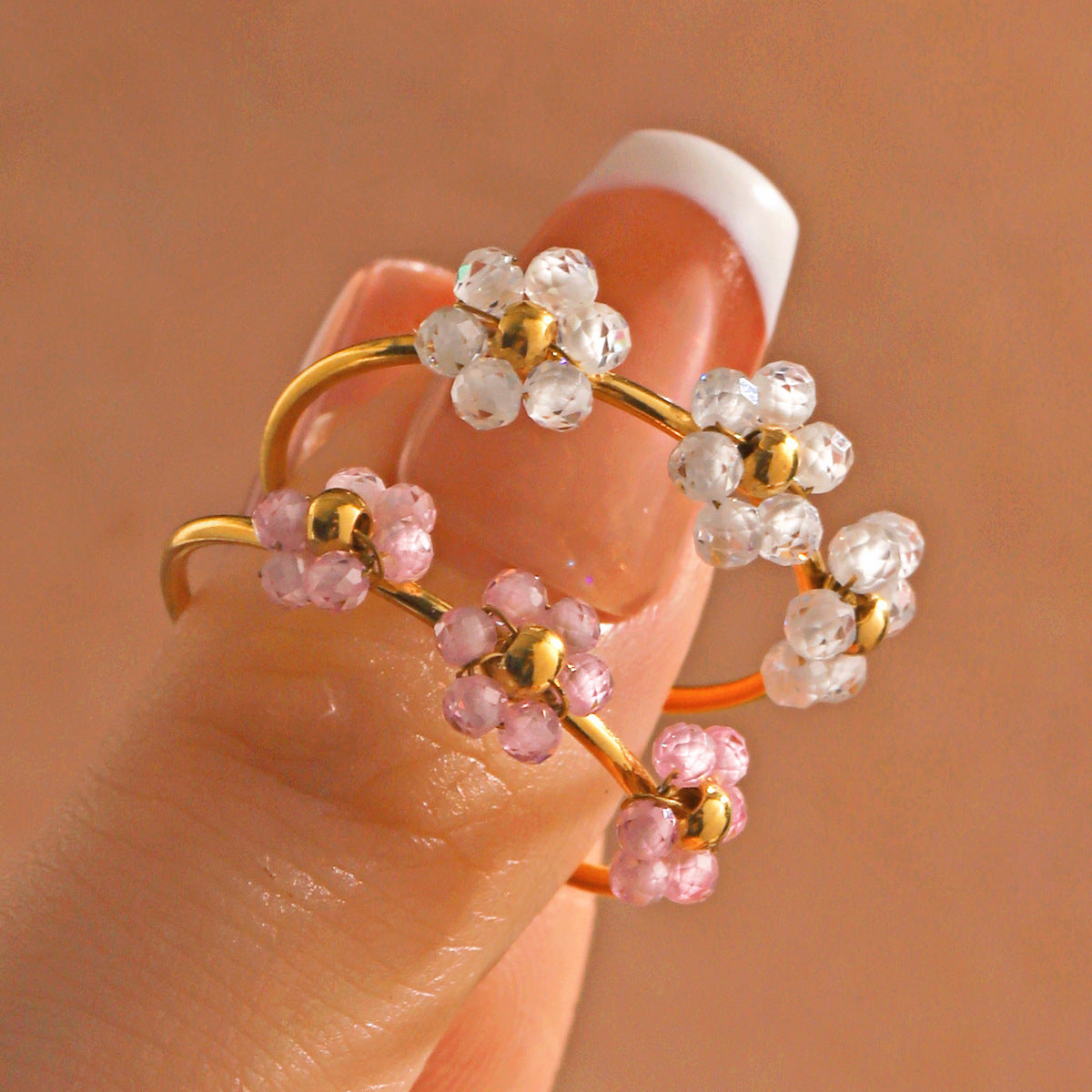 Fashion Popular Stainless Steel Simple Style Zircon Flower Ring