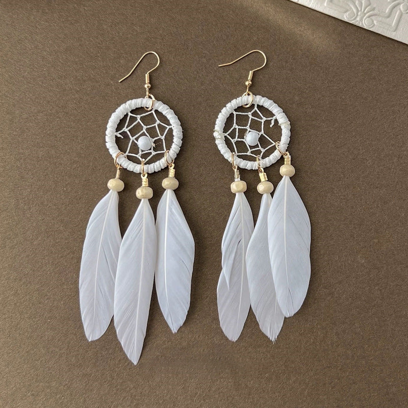 Bohemian Feather Niche Design Red Chinese Style Earrings