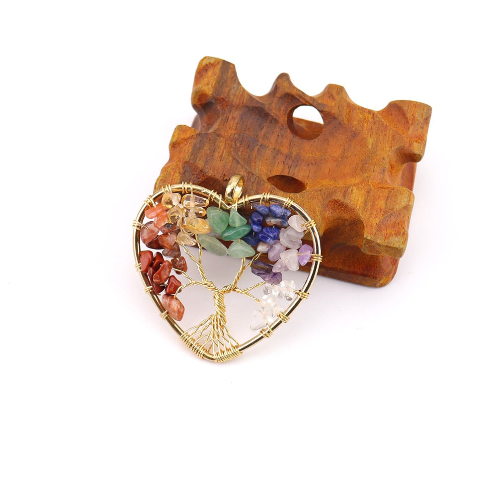 Crystal Gravel Winding Colorful Tree Of Life Stone Necklace