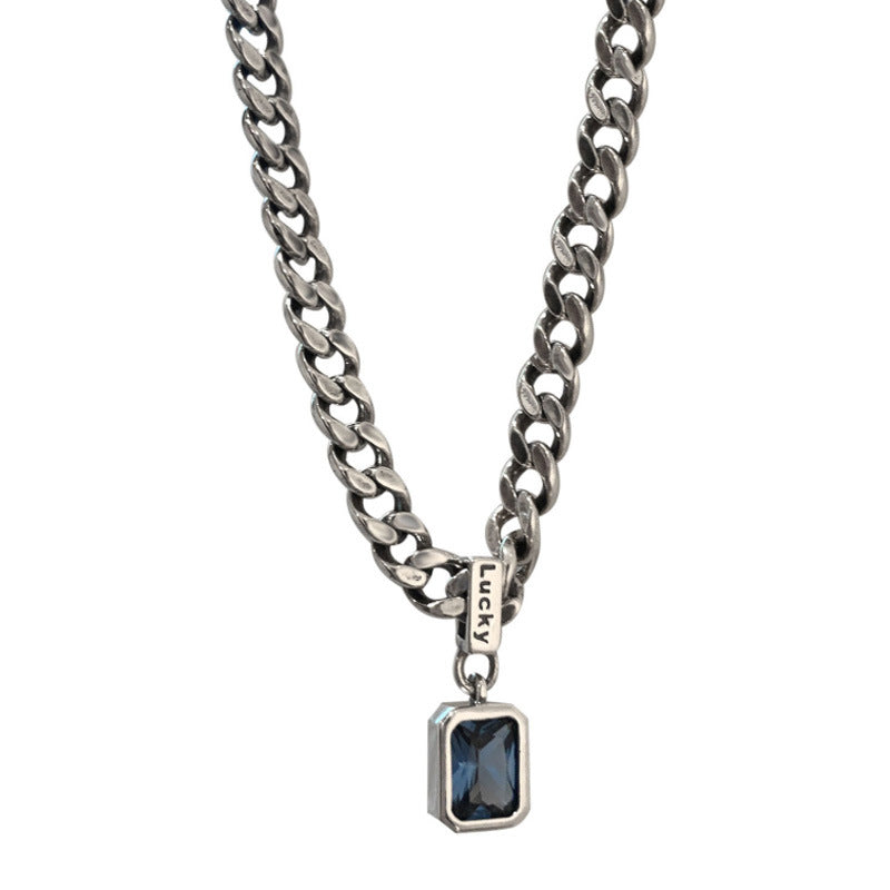 Gulf Navy Blue Zircon With Diamond Thick Necklaces