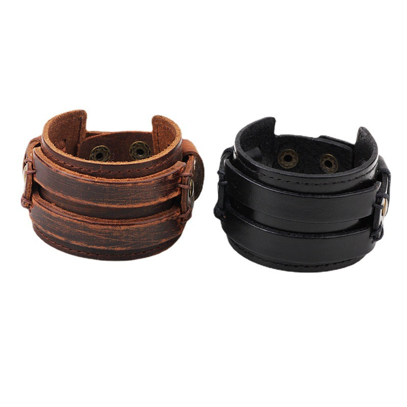 Bracelets de bétail de largeur en cuir véritable rétro ornement pour hommes