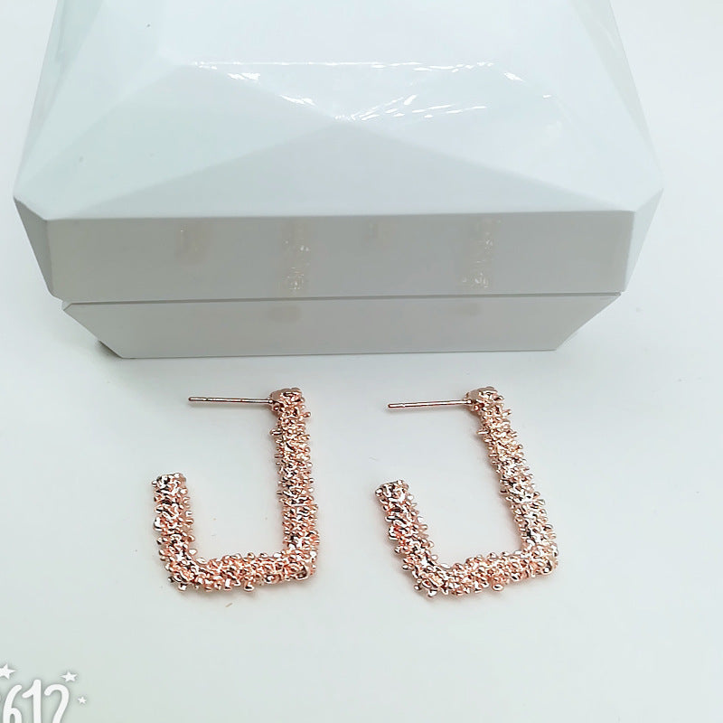 Profile Generous Frosted Hipster Geometric Creative Personality Relief Trapezoidal Long Stud Earrings