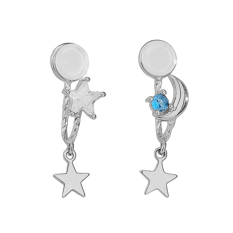 Star Moon Minority Girlish Style Cute Asymmetric Blue Ear Clip