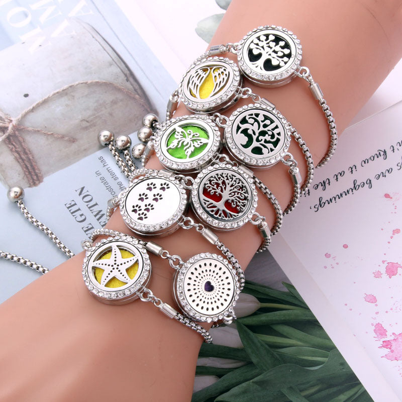 Steel Hollow Oil Lucky Tree Open Box Bracelet