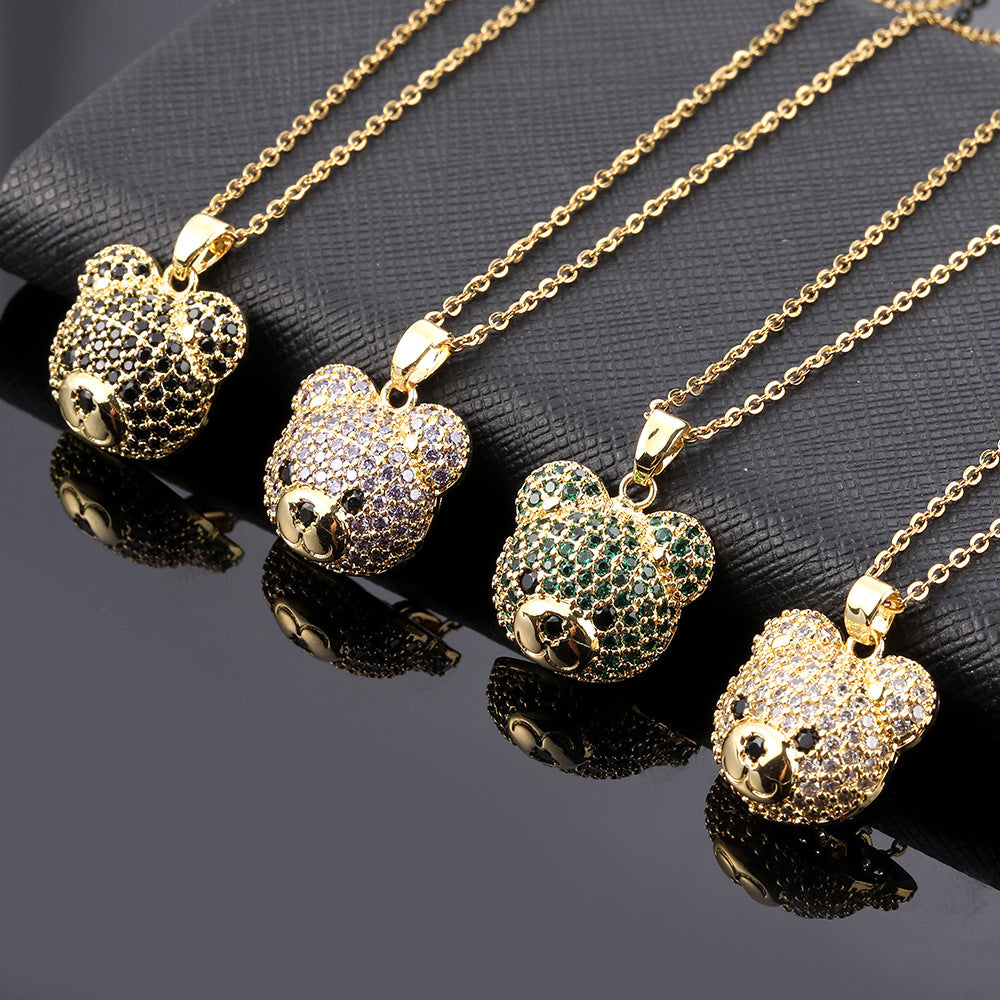 Women's Colorful Bear Diamond Cute Animal Pendant Necklaces