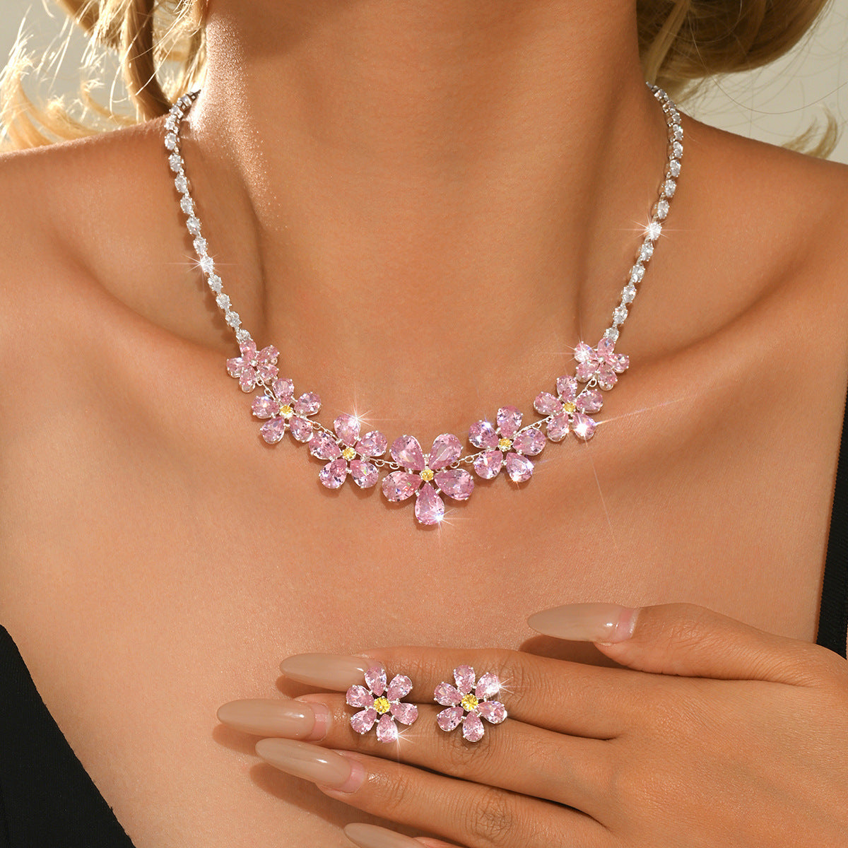 Fashion Trend Zircon Luxury Suite Flower Jewelry Set