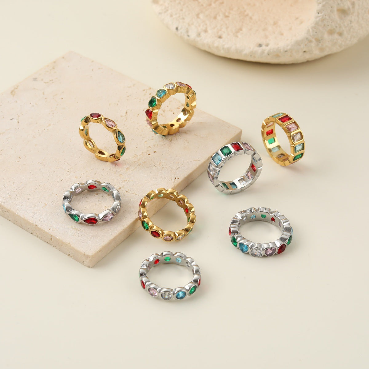 Stainless Steel Multicolor Zircon Female Retro Affordable Luxury Ring