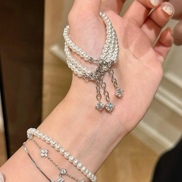 Gray Pearl Shining Diamond Female French Zircon Bracelet