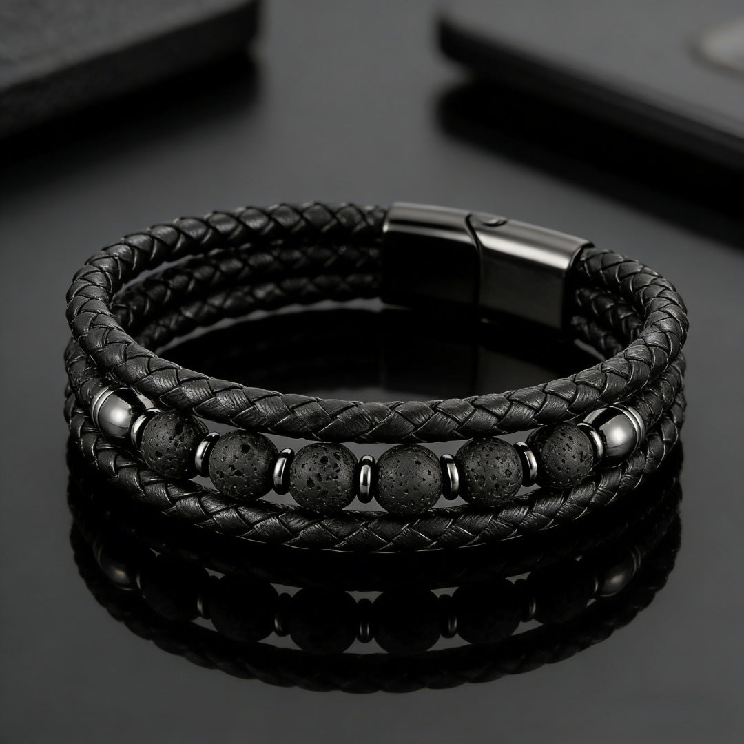 Men's Woven Leather Color Beaded Source Bracelets