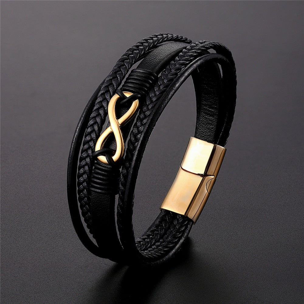 Leather Stainless Steel Magnetic Buckle Vintage Bracelets