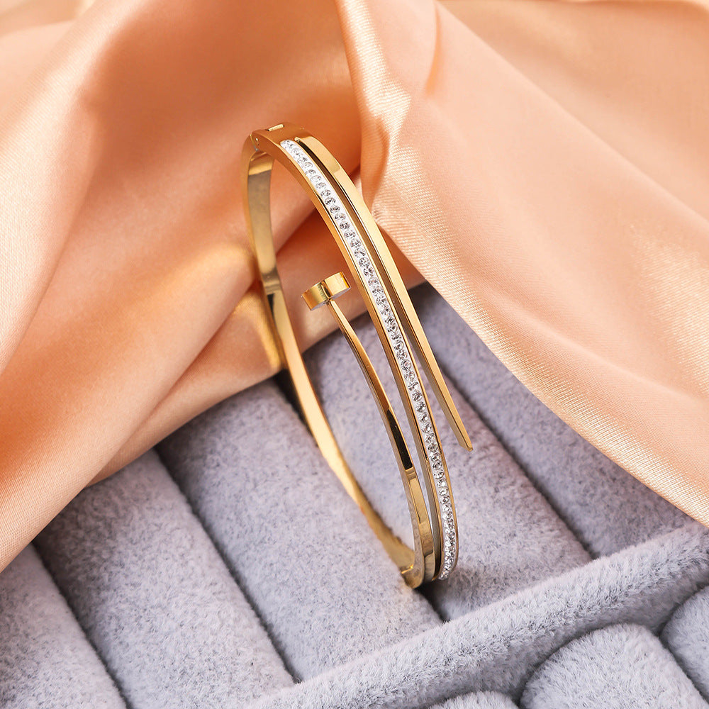 Single Row Diamond Stainless Snap Joint Bracelet