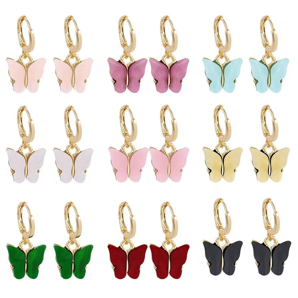 Fashion Colorful Acrylic Butterfly Small Fresh Earrings