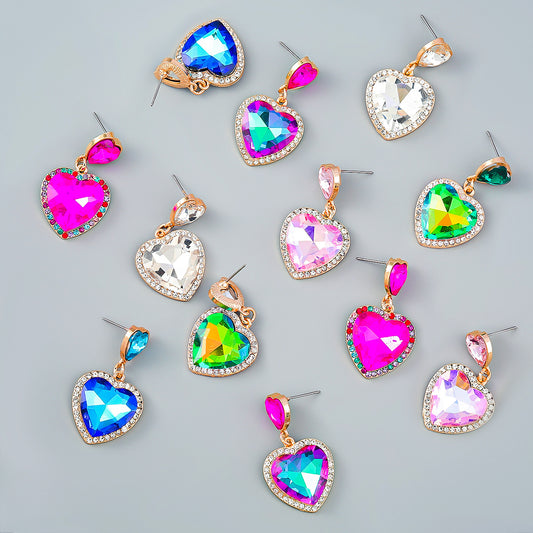 Stylish Colored Diamond Alloy Love Heart-shaped Earrings