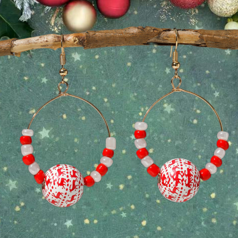 Autumn Christmas Personalized Creative Tree Snowflake Wooden Bead Earrings