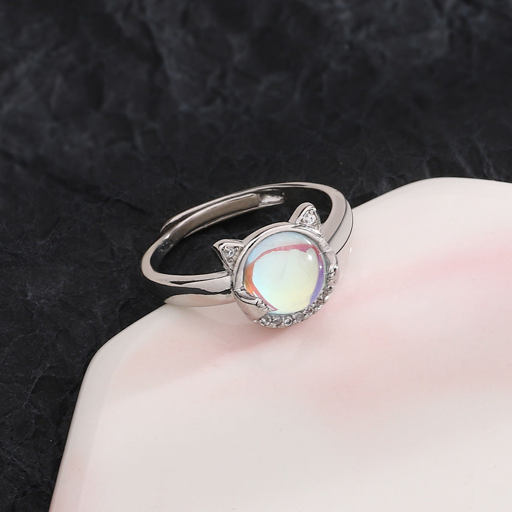 Colorful Moonstone Cat Korean Fashion Sweet Rings