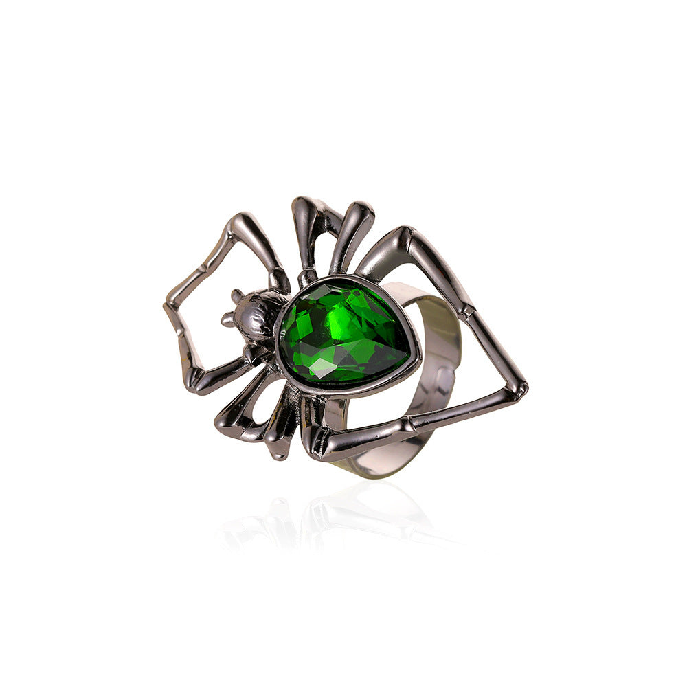 Halloween Three-piece Spider Retro Emerald Suit Jewelry Set