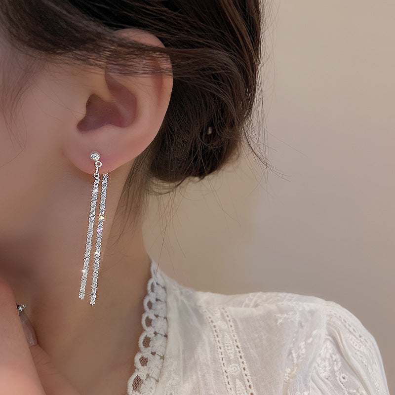 Needle Long Fringe Sparkling Super Shiny Earrings