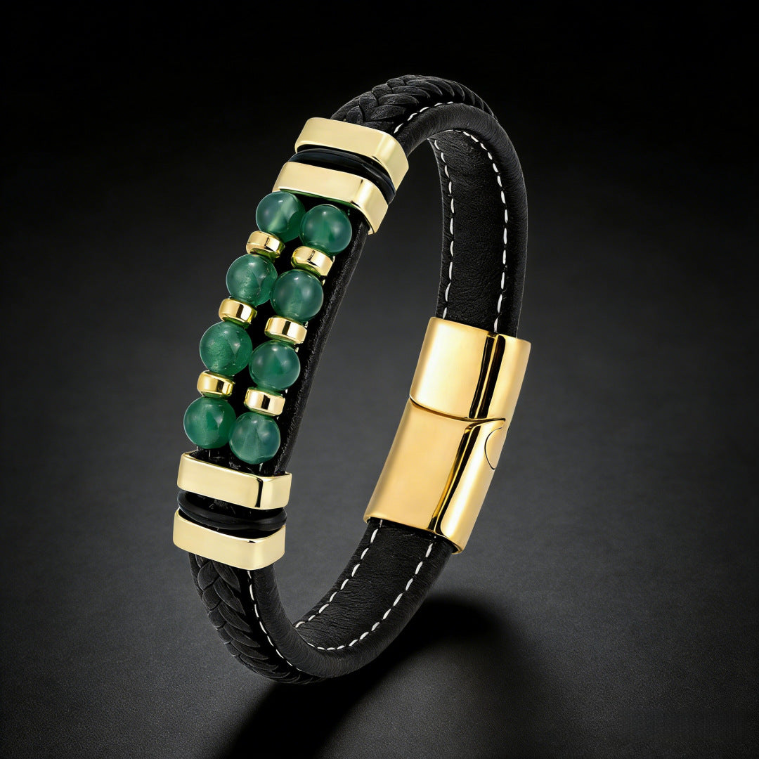 Men's Woven Leather Color Beaded Source Bracelets