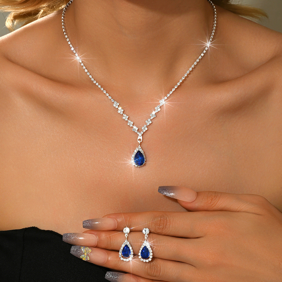 Women's Bridal Rhinestone Zircon Wedding Dress High Sense Jewelry Set