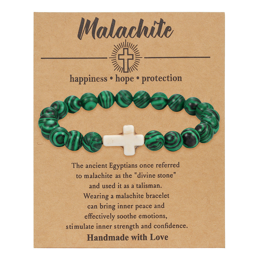 Cross Natural Stone Beaded Tigereye Volcanic Rock Adjustable Bracelet