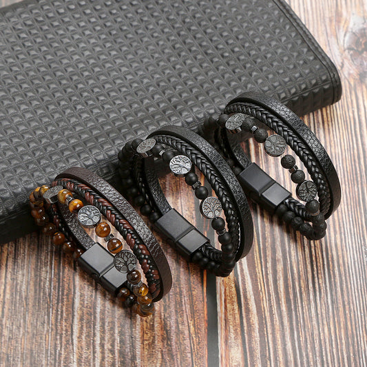 Men's Natural Stone Stainless Steel Volcanic Rock Magnetic Buckle Bracelets