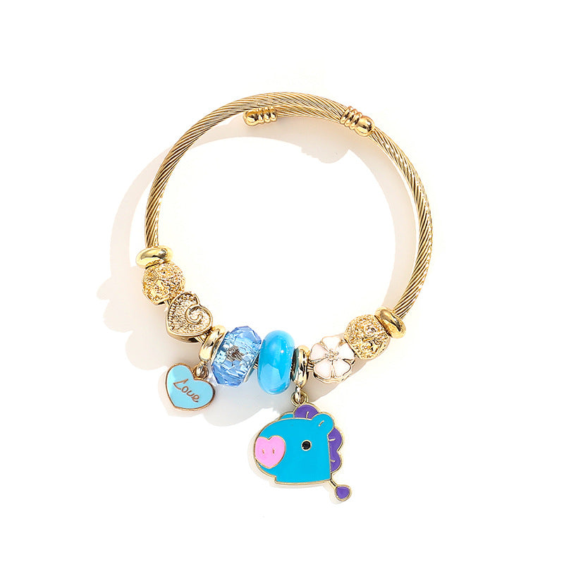 Style Stainless Steel Female Fashion Less Group Cartoon Love Gold Bracelet