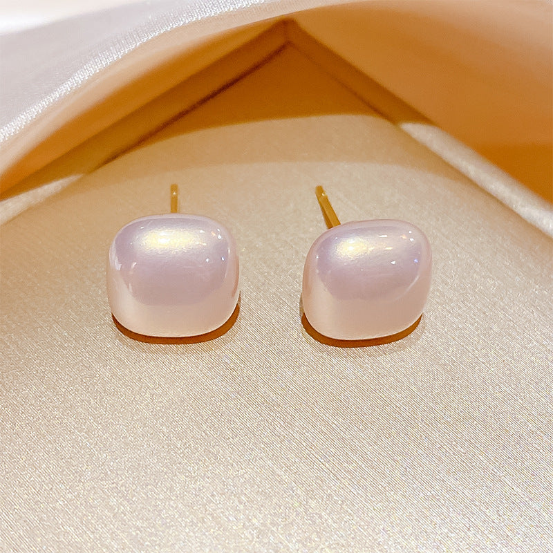 Sier Needle High-grade Temperament Cube Sugar Geometric Pearl Rings