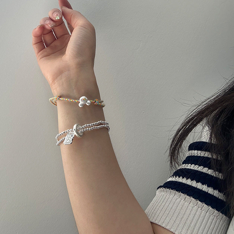 Bracelets à billes double couche avec lettres carrées pour femmes