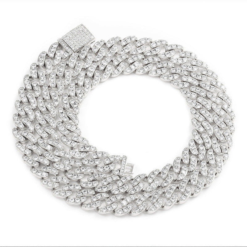 Men's Row Full Rhinestone Zircon Bubble Cuban Link Chain Necklaces