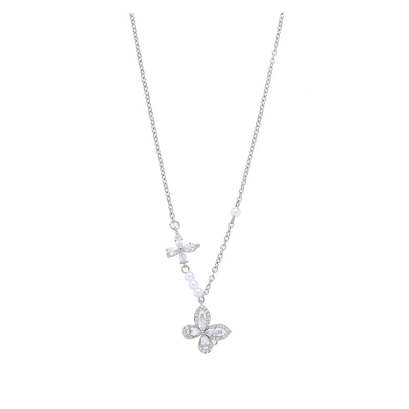 Bow Female Heart Pearl Pendant Clavicle Necklaces