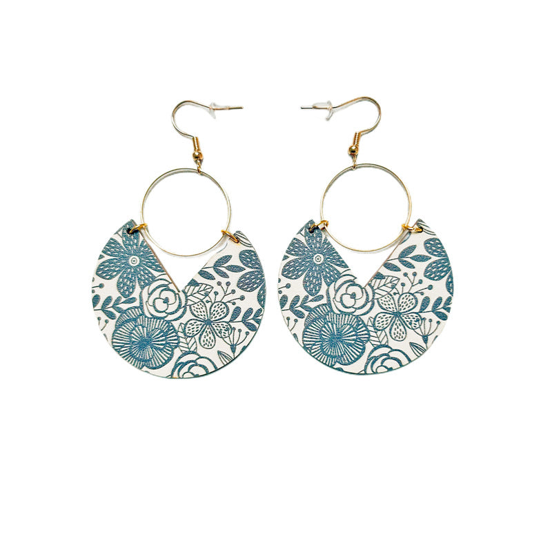 Simple Fashion Blue Dyed Printed Bohemian Geometric Stripes Stitching Earrings