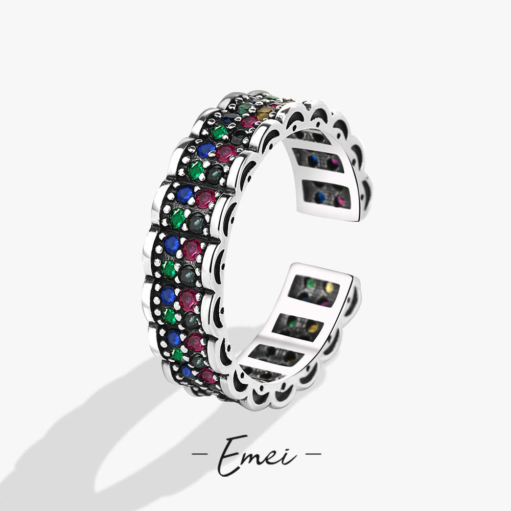 Women's Inlaid Color Diamond Rainbow Spring Open Rings