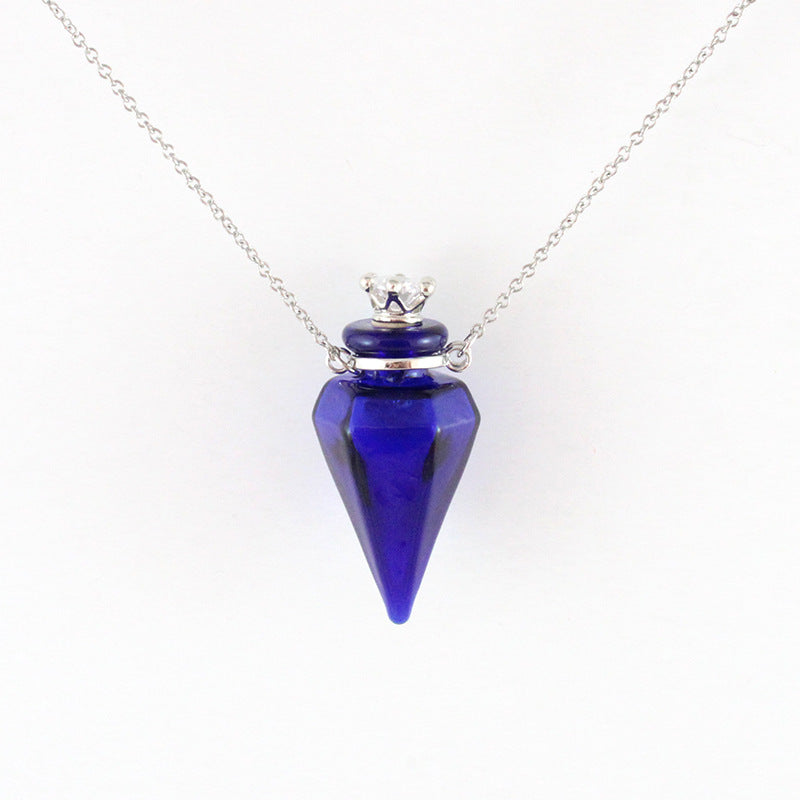 Gem Perfume Bottle Glass Oil Fashion Short Can Hold Necklace
