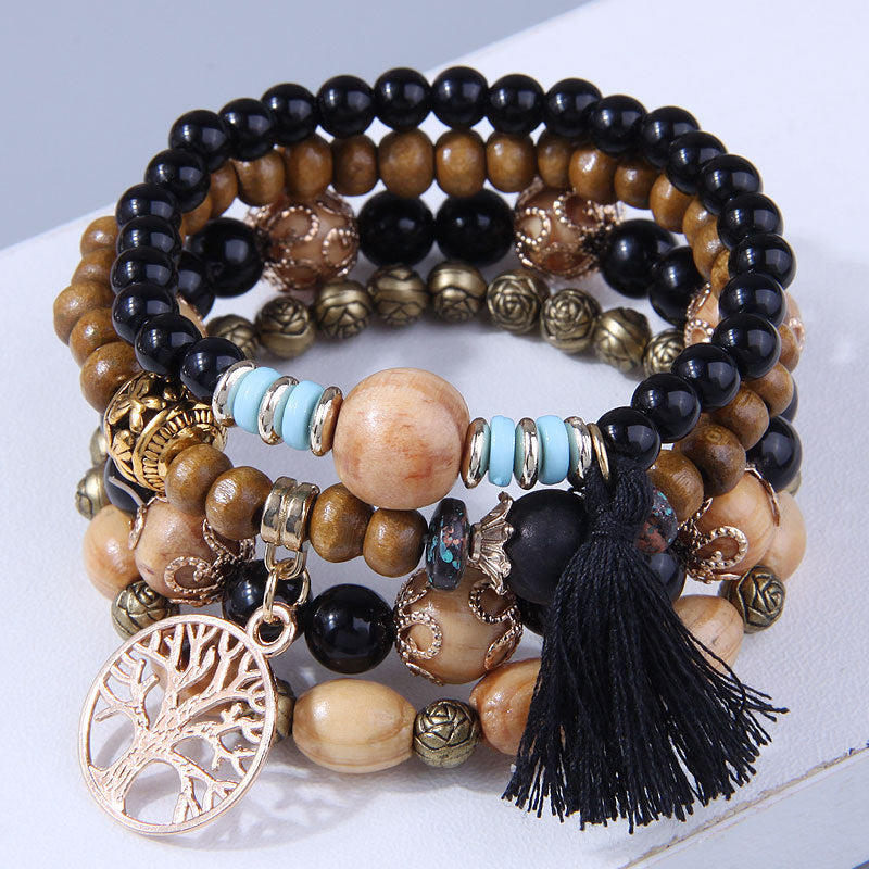 Fashion Simple Bohemian Wooden Beaded National Bracelet