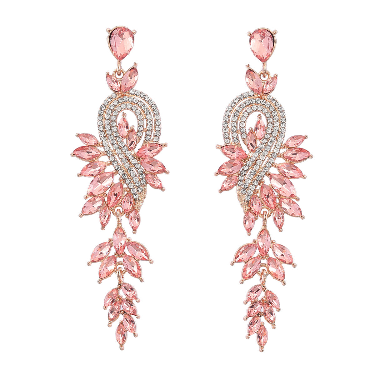 Design Alloy Diamond Rhinestone Geometric Leaves Earrings