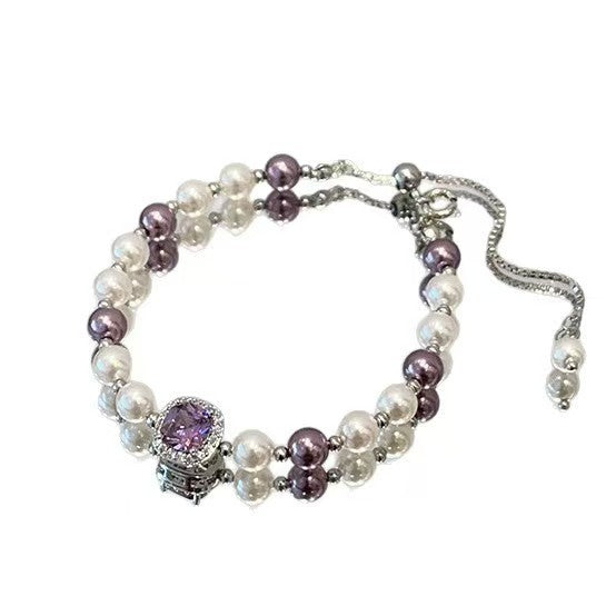 Design Purple Zircon Cube Sugar Pearl Female Light Bracelet