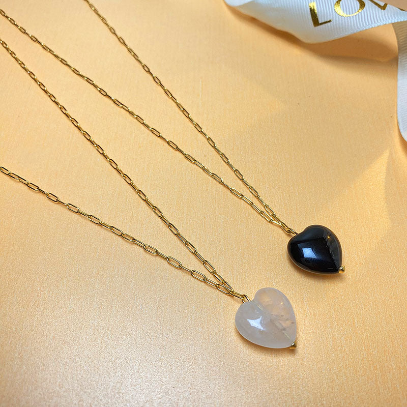 Colliers de chaîne de clavicule féminine en forme de coeur d'agate noire