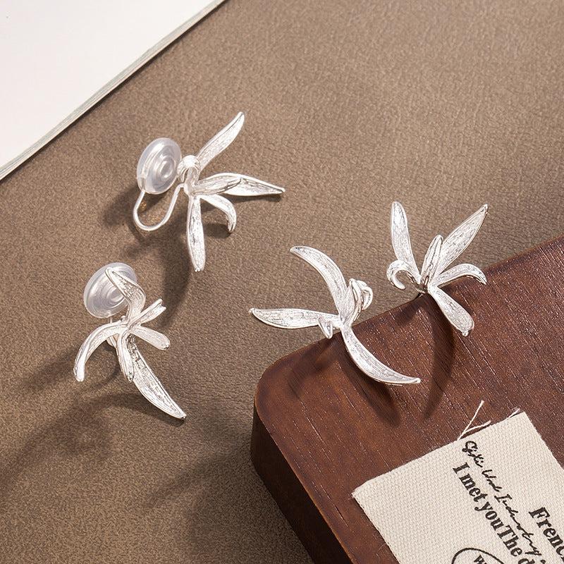 Magnolia Flower Ear Clip Chinese Style Light Luxury Minority Design Stud Earrings