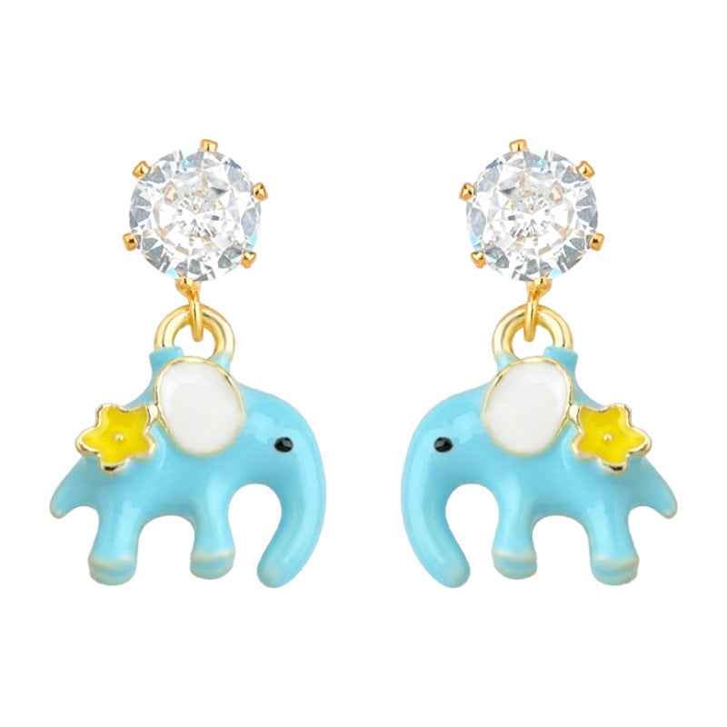 Children's Sweet Cute Enamel Drip Glazed Hand Painting Funny Elephant Personalized Earrings