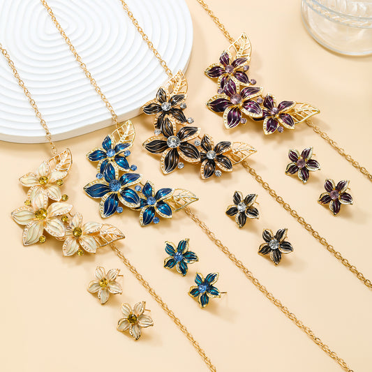 Set Female Alloy Dripping Flower Sweater Necklaces