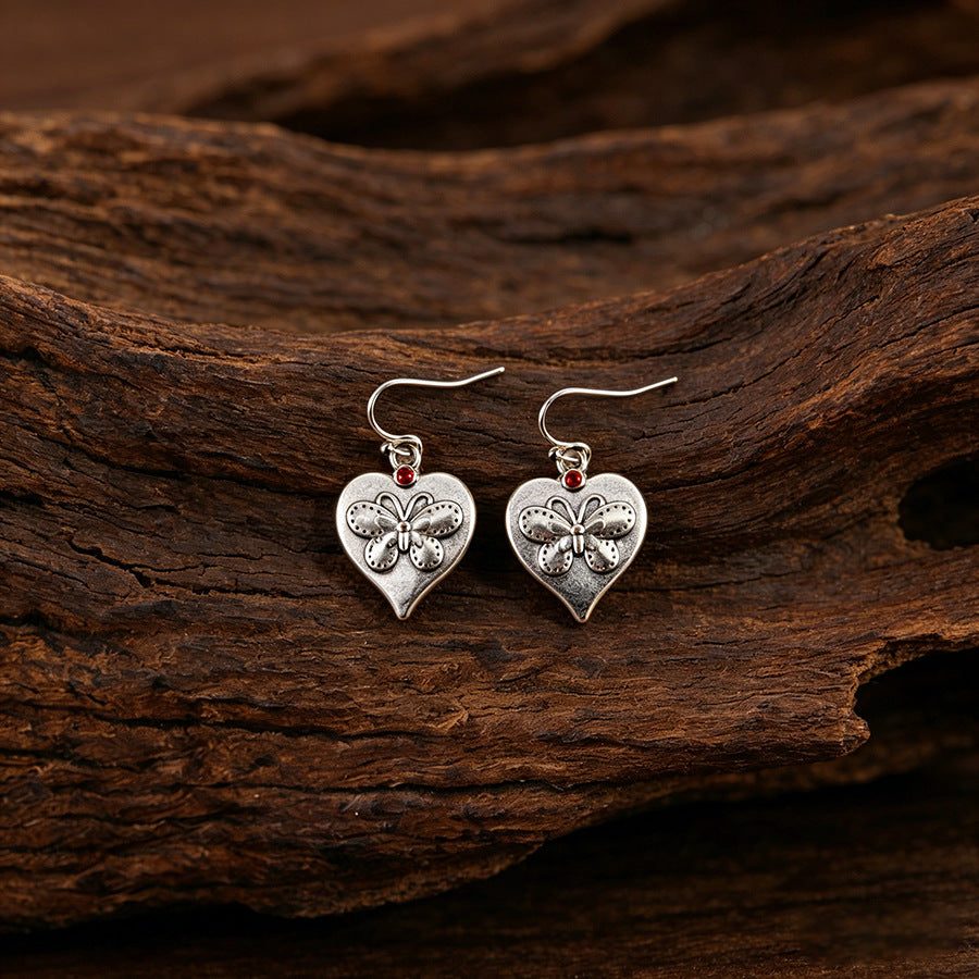 Sier Spot Drill Butterfly Love Heart Simple Personality Zinc Earrings