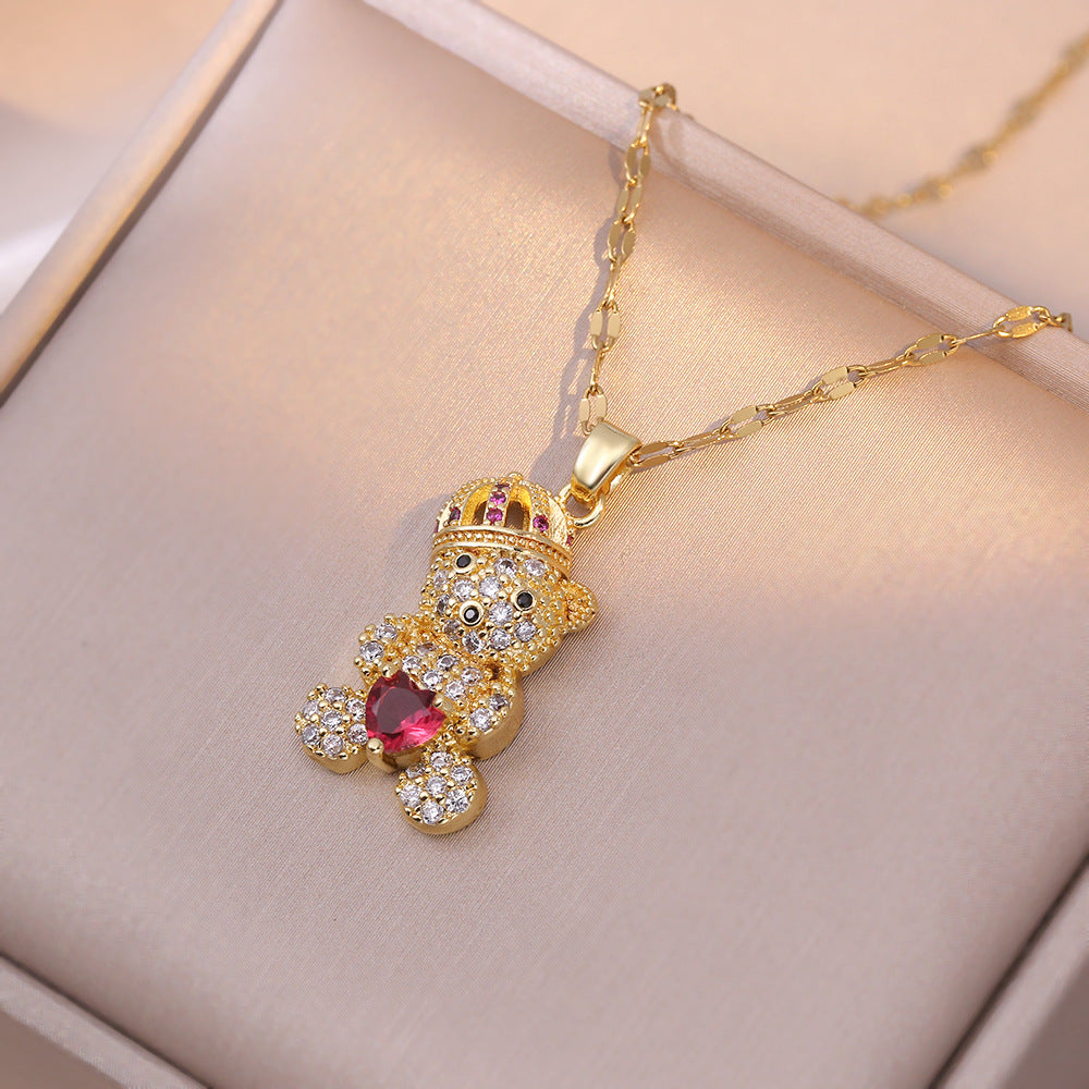 Hearts Bear Zircon Shining Diamond Affordable Luxury Fashion Style Necklaces