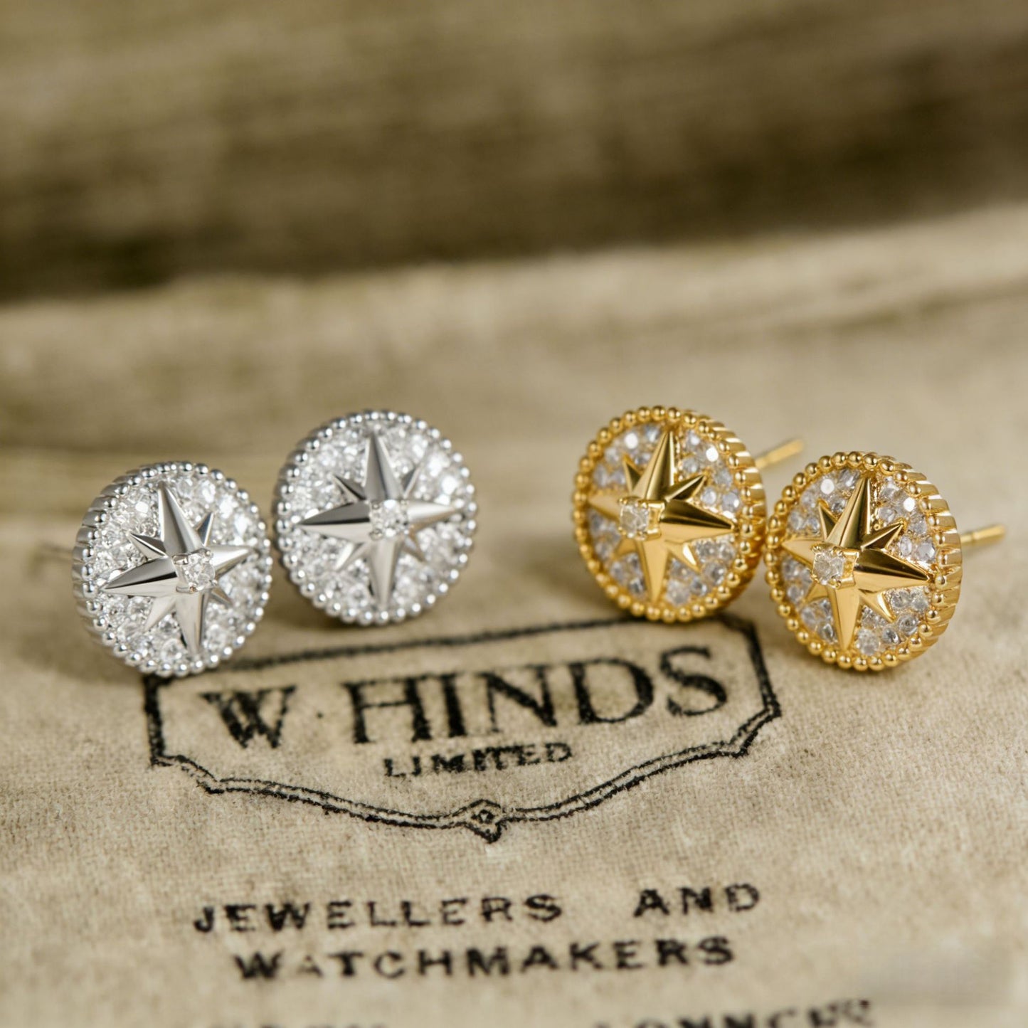 Awn Star Geometric Round Compass Finely Inlaid Sier Needle Fashionable Stud Earrings