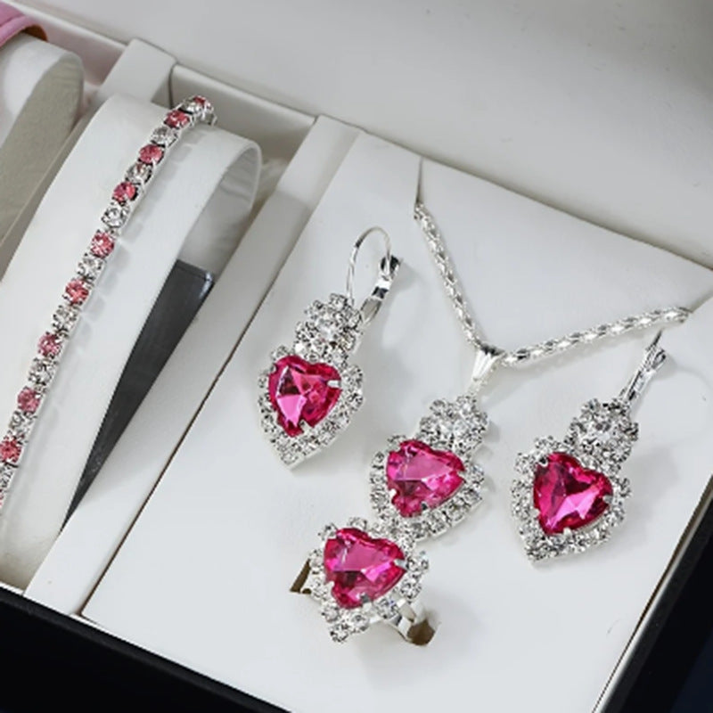 Women's Diamond Heart-shaped Rhinestone Light Blue For Jewelry Set