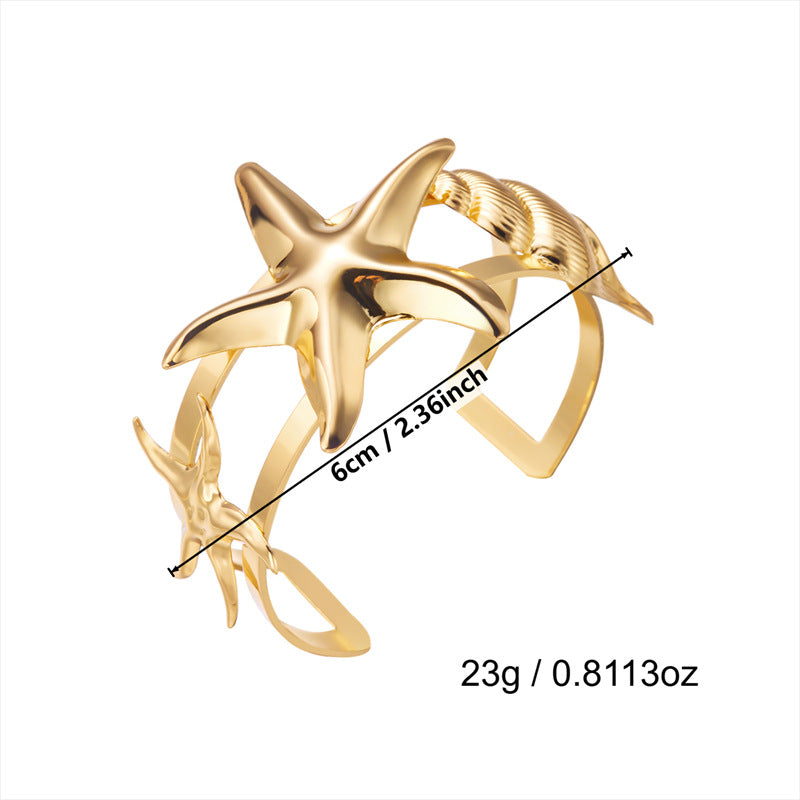 Ocean Style Metal Female Summer Vacation Starfish Baroque Hollow Adjustable Bracelets